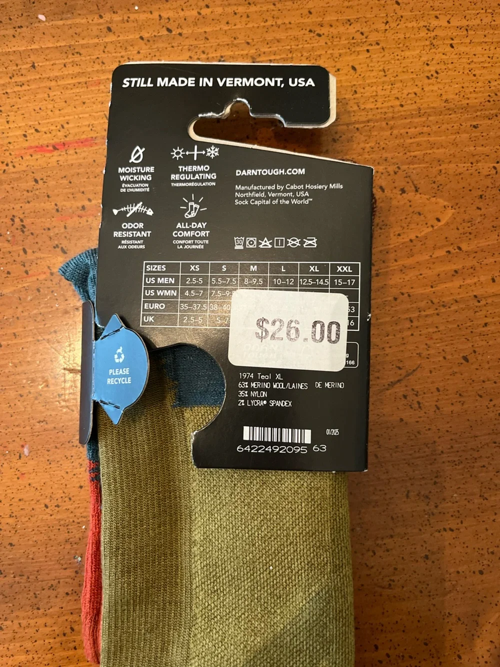 NEW Darn Tough HIKE-TREK Midweight Wool Micro Crew Sock - XL
